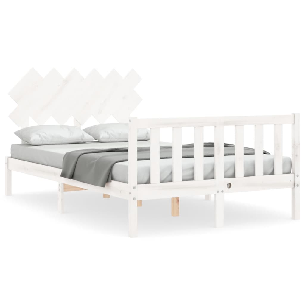 Bed Frame with Headboard White 137x187 cm Double Solid Wood