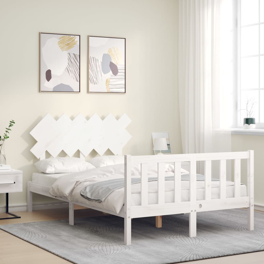 Bed Frame with Headboard White 137x187 cm Double Solid Wood