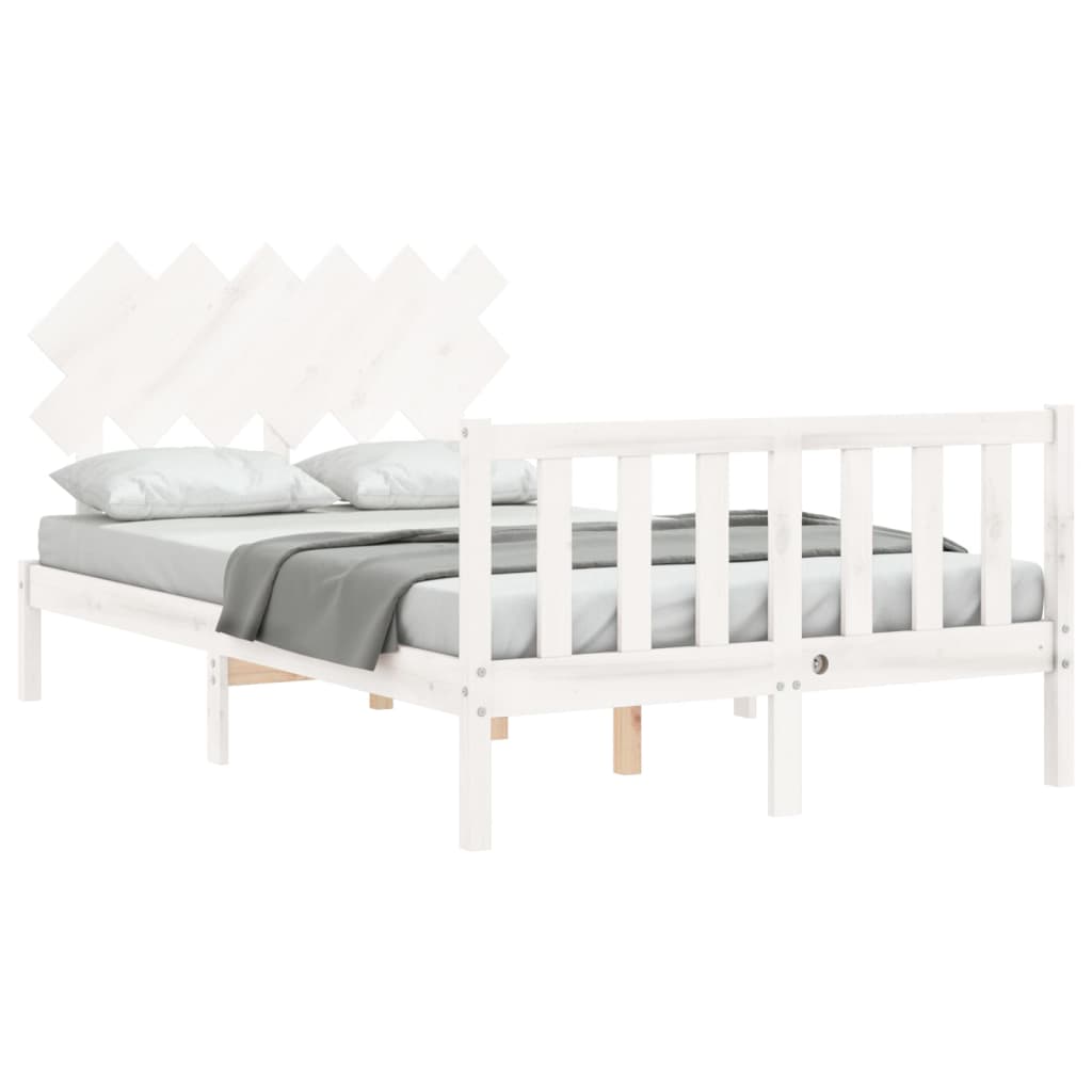 Bed Frame with Headboard White 137x187 cm Double Solid Wood