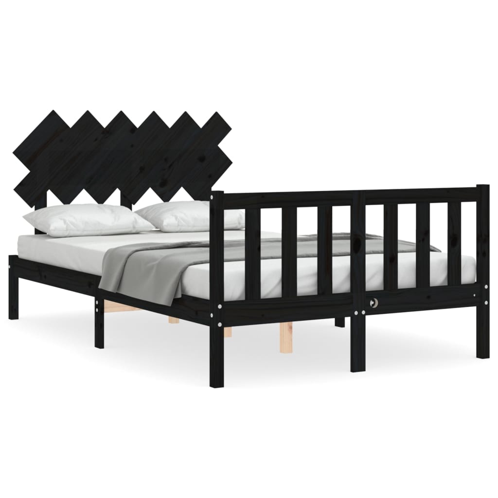 Bed Frame with Headboard Black 137x187 cm Double Solid Wood