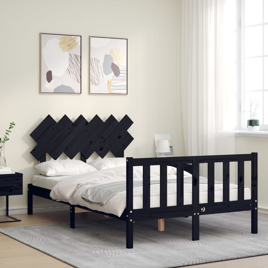 Bed Frame with Headboard Black 137x187 cm Double Solid Wood