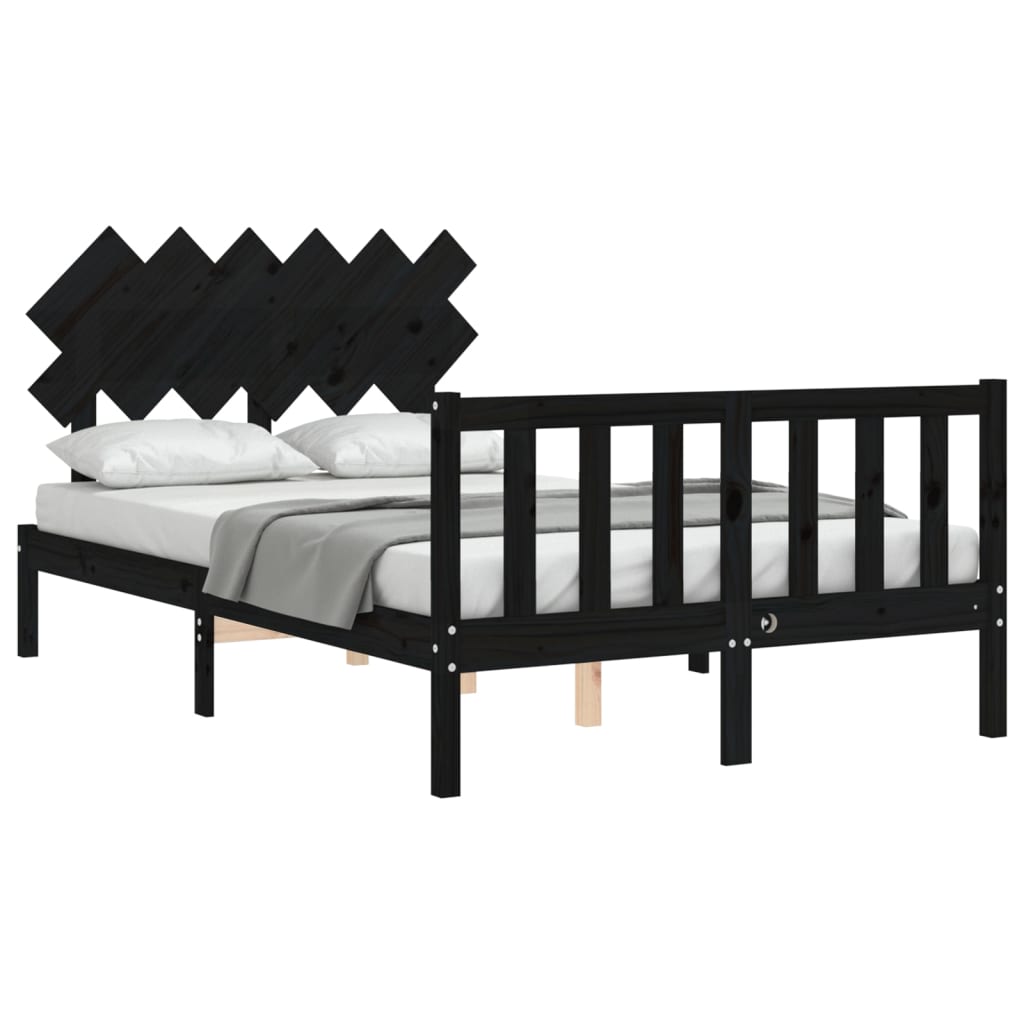 Bed Frame with Headboard Black 137x187 cm Double Solid Wood