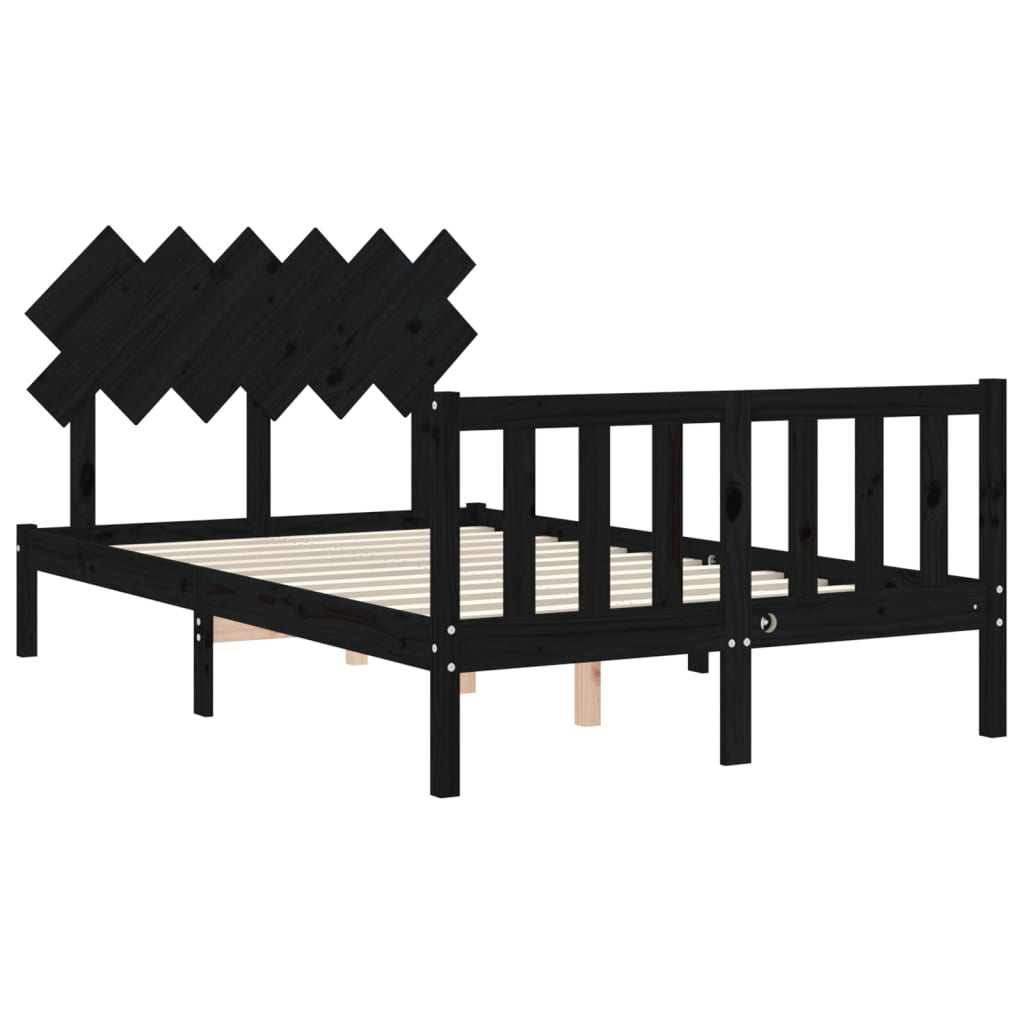 Bed Frame with Headboard Black 137x187 cm Double Solid Wood