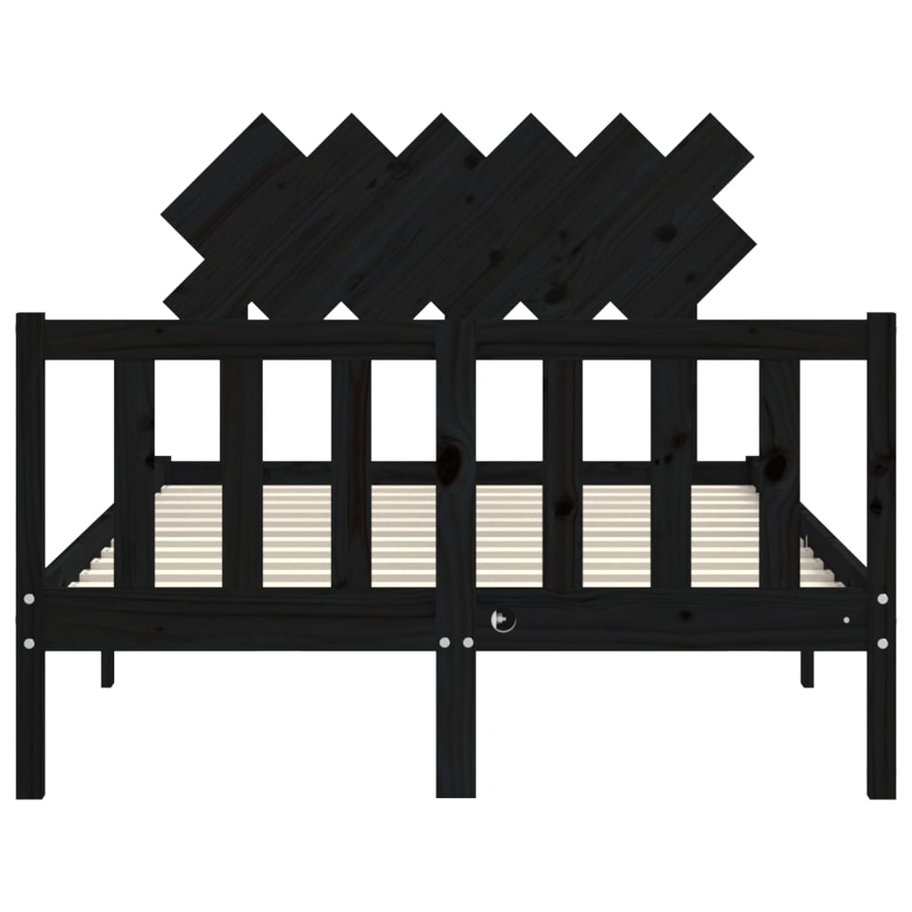 Bed Frame with Headboard Black 137x187 cm Double Solid Wood