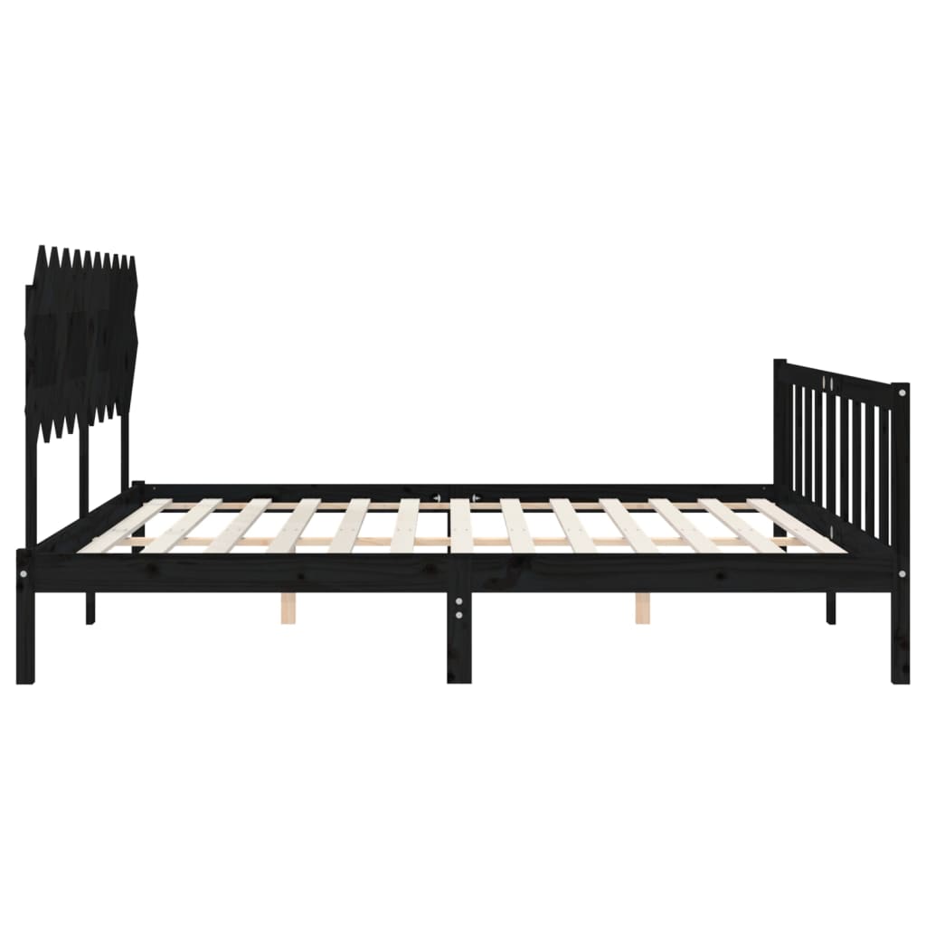 Bed Frame with Headboard Black 137x187 cm Double Solid Wood