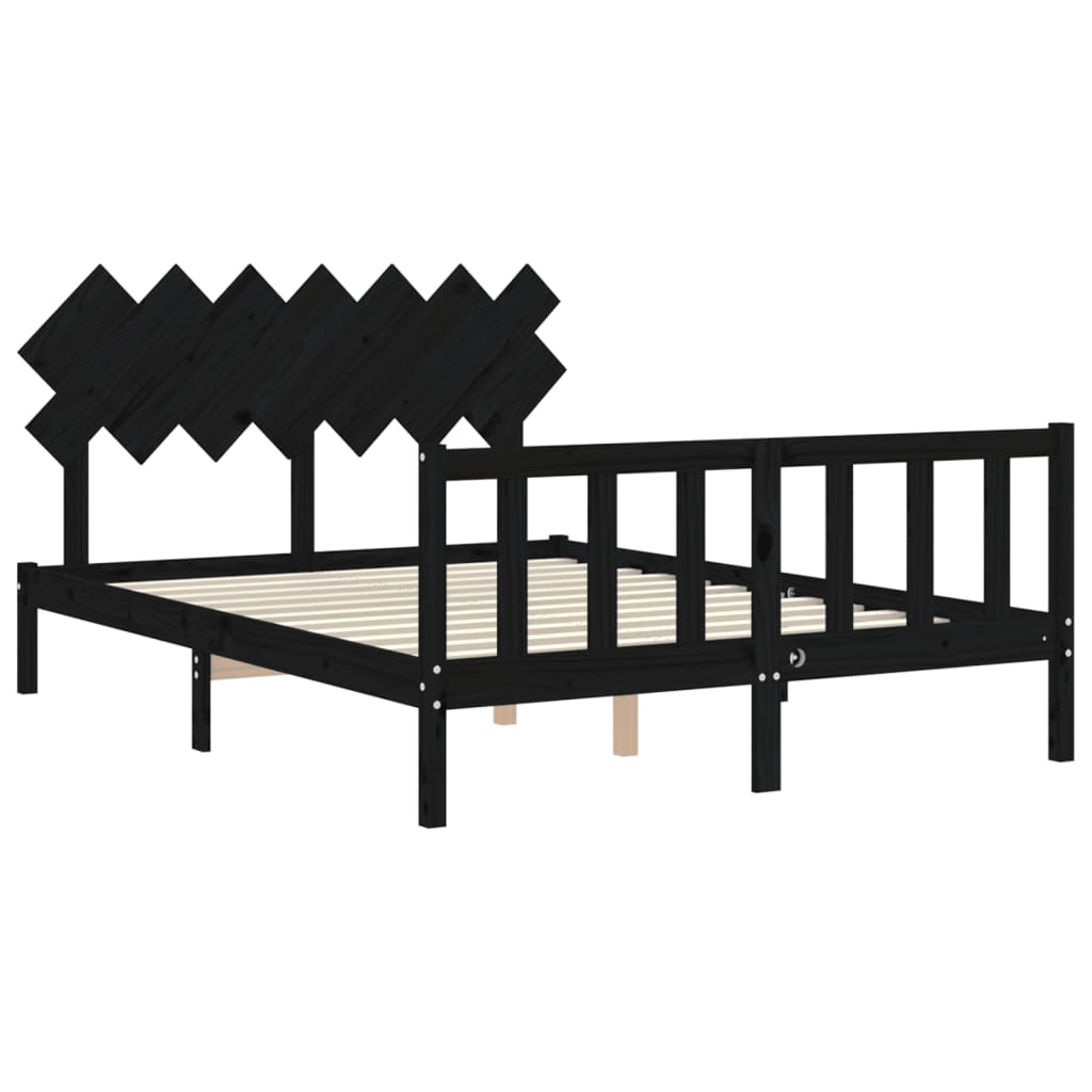 Bed Frame with Headboard Black 153x203 cm Queen Solid Wood