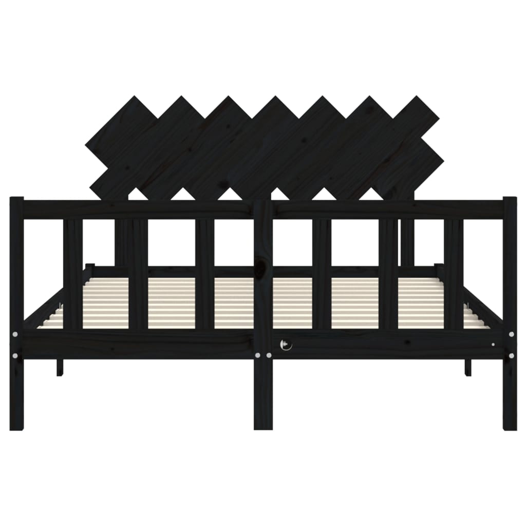 Bed Frame with Headboard Black 153x203 cm Queen Solid Wood