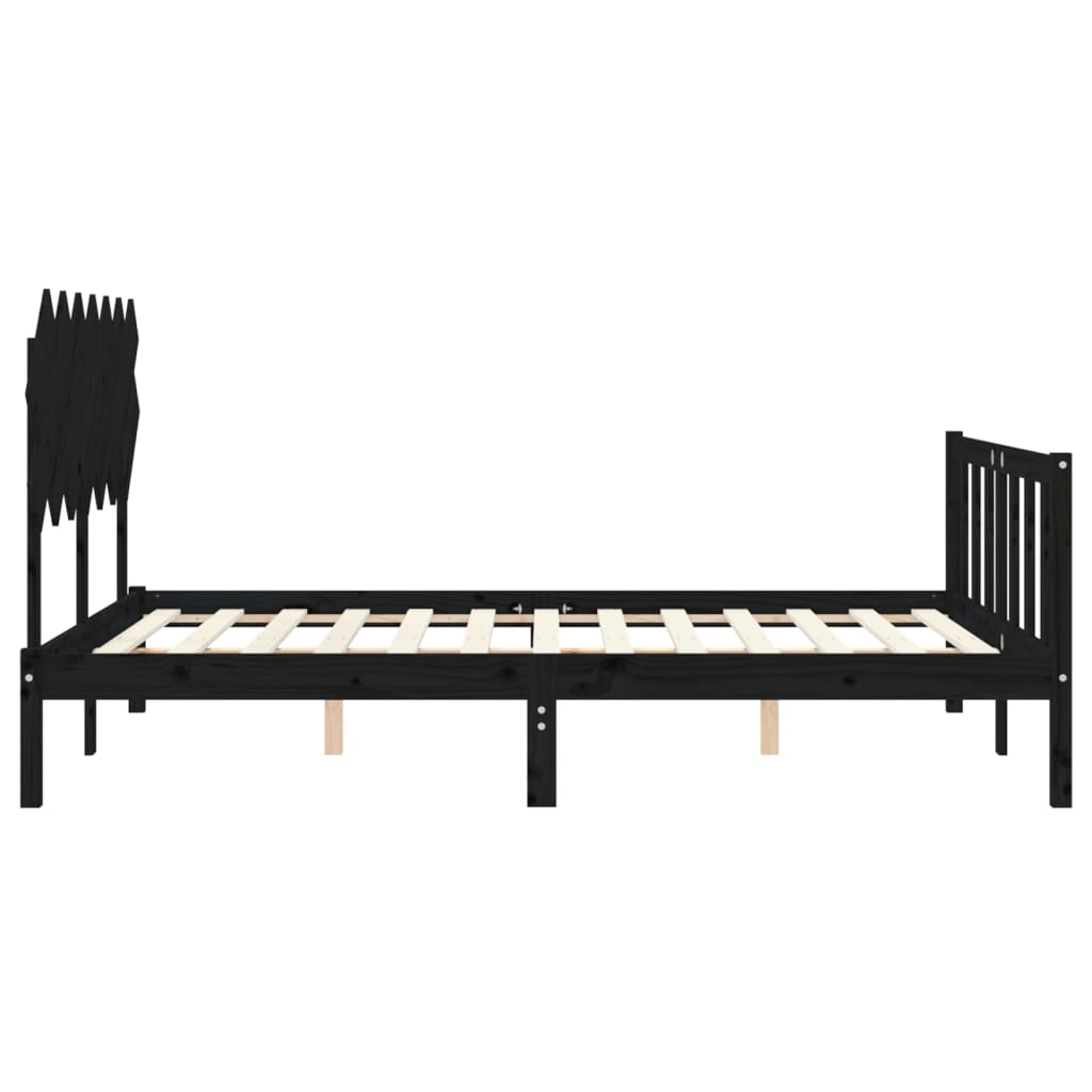 Bed Frame with Headboard Black 153x203 cm Queen Solid Wood