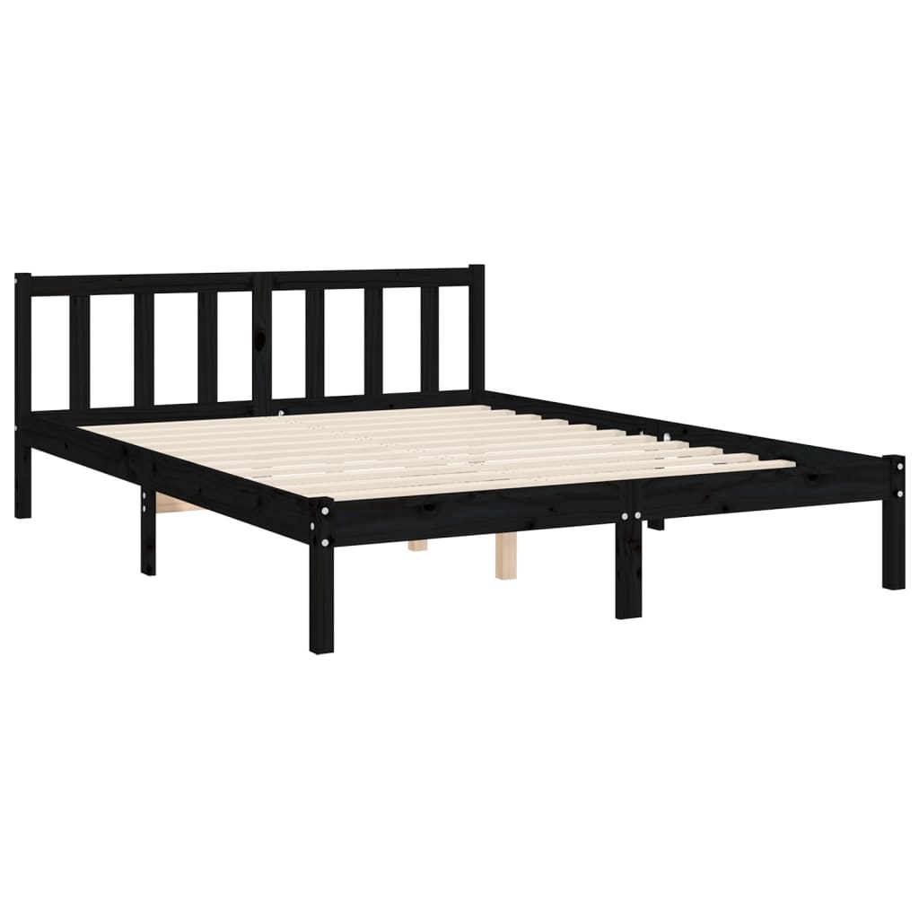 Bed Frame with Headboard Black 153x203 cm Queen Solid Wood