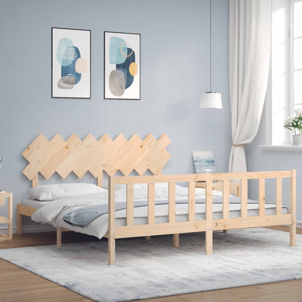 Bed Frame With Headboard 92X187 Cm Single Size Solid Wood