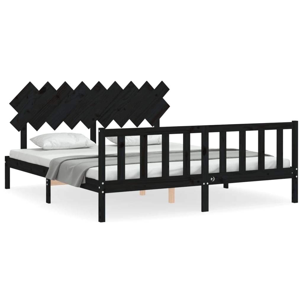 Bed Frame with Headboard Black 183x203 cm King Solid Wood