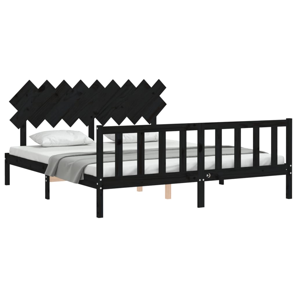 Bed Frame with Headboard Black 183x203 cm King Solid Wood