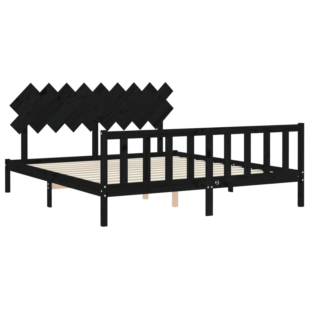 Bed Frame with Headboard Black 183x203 cm King Solid Wood