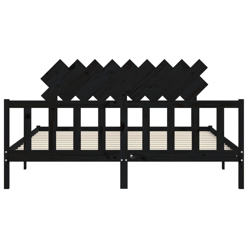 Bed Frame with Headboard Black 183x203 cm King Solid Wood