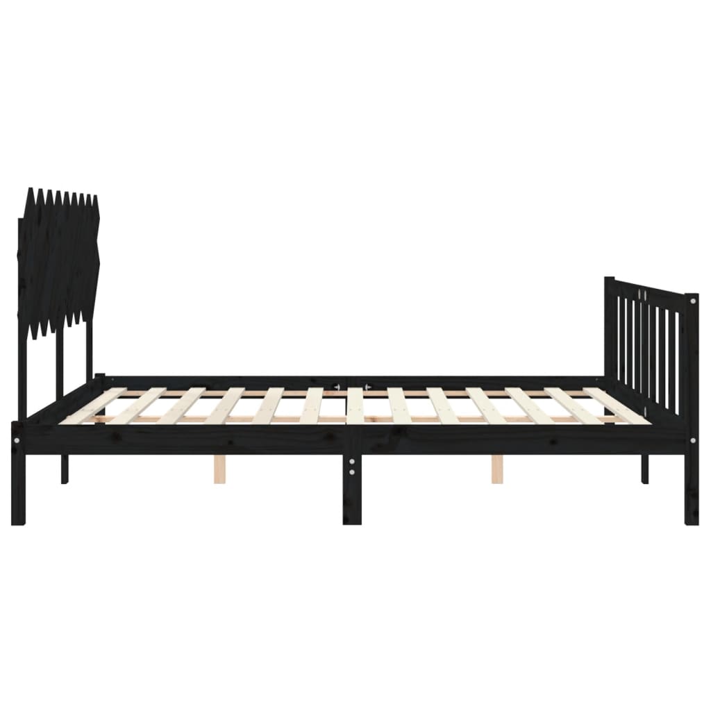 Bed Frame with Headboard Black 183x203 cm King Solid Wood