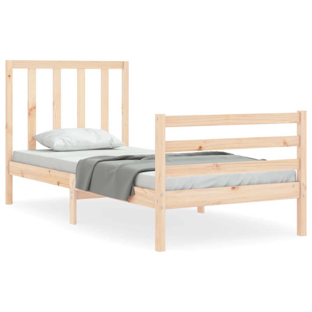 Bed Frame with Headboard 92x187 cm Single Size Solid Wood