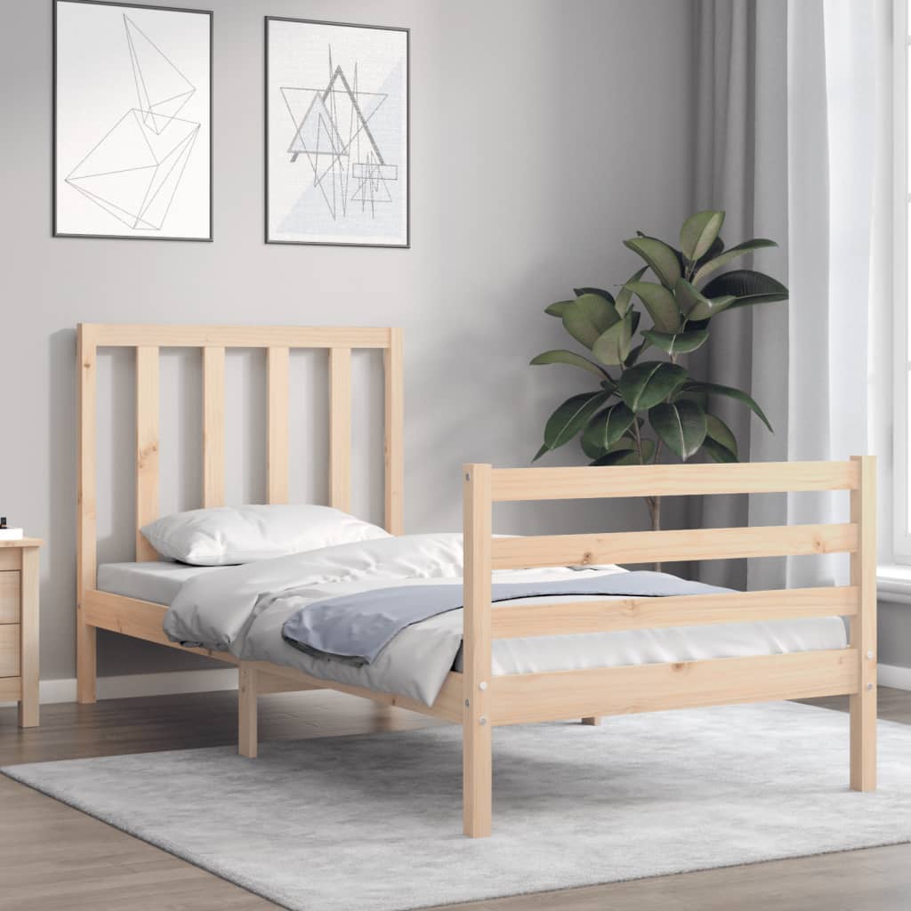 Bed Frame with Headboard 92x187 cm Single Size Solid Wood