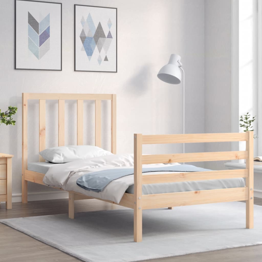 Bed Frame with Headboard 92x187 cm Single Size Solid Wood