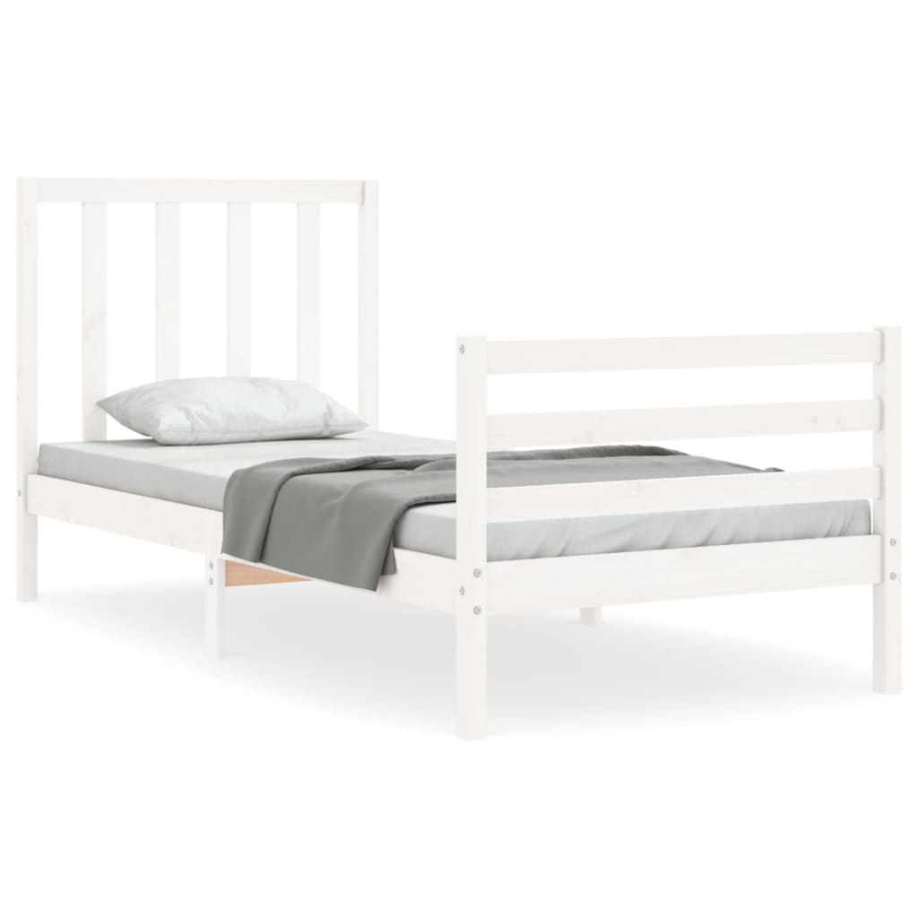 Bed Frame with Headboard White 92x187 cm Single Size Solid Wood