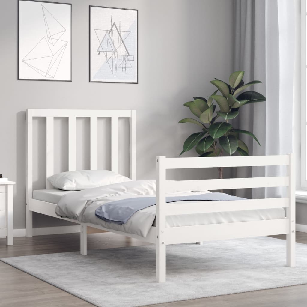 Bed Frame with Headboard White 92x187 cm Single Size Solid Wood