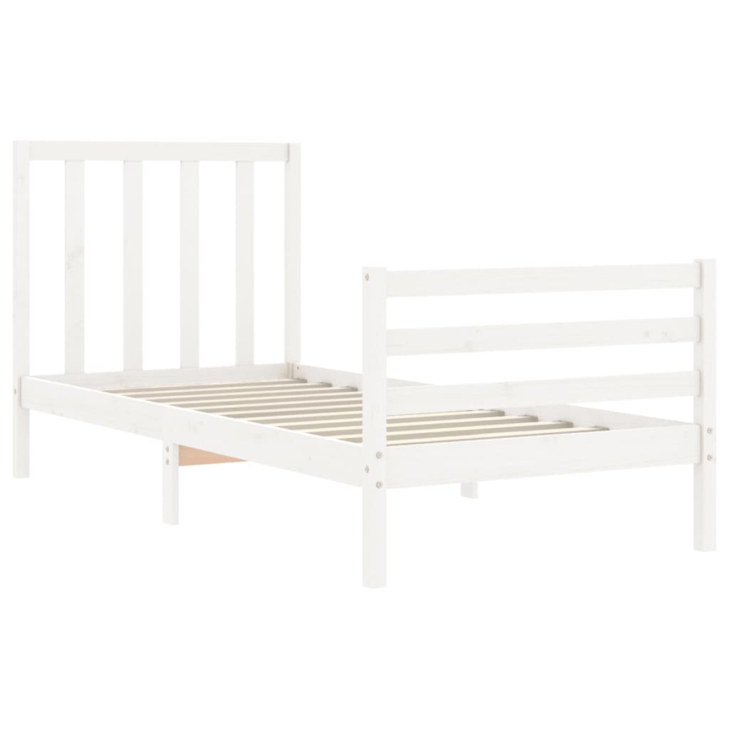 Bed Frame with Headboard White 92x187 cm Single Size Solid Wood