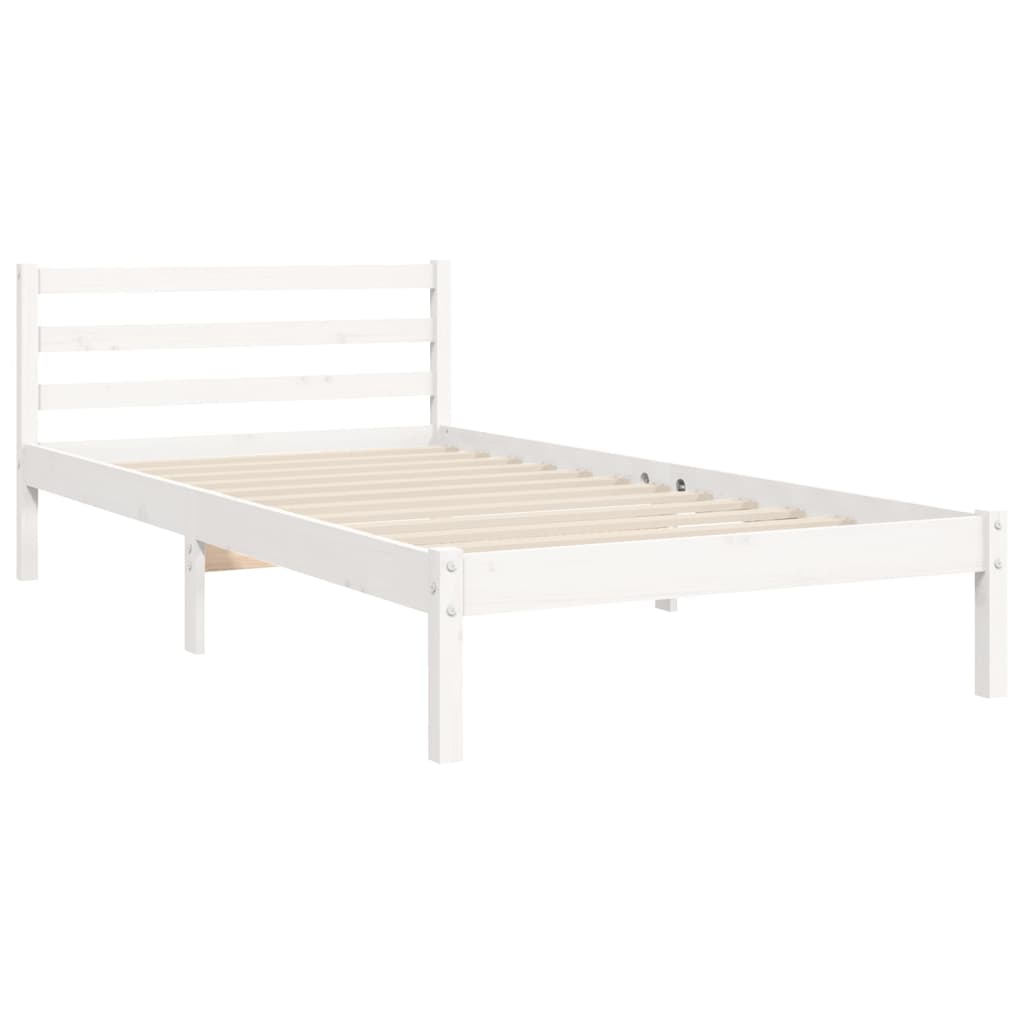 Bed Frame with Headboard White 92x187 cm Single Size Solid Wood