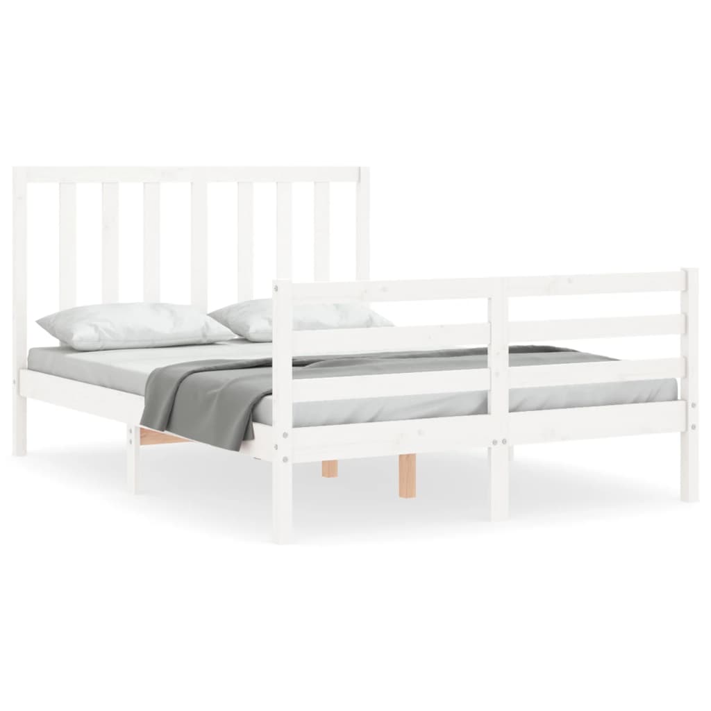 Bed Frame with Headboard White 137x187 cm Double Solid Wood