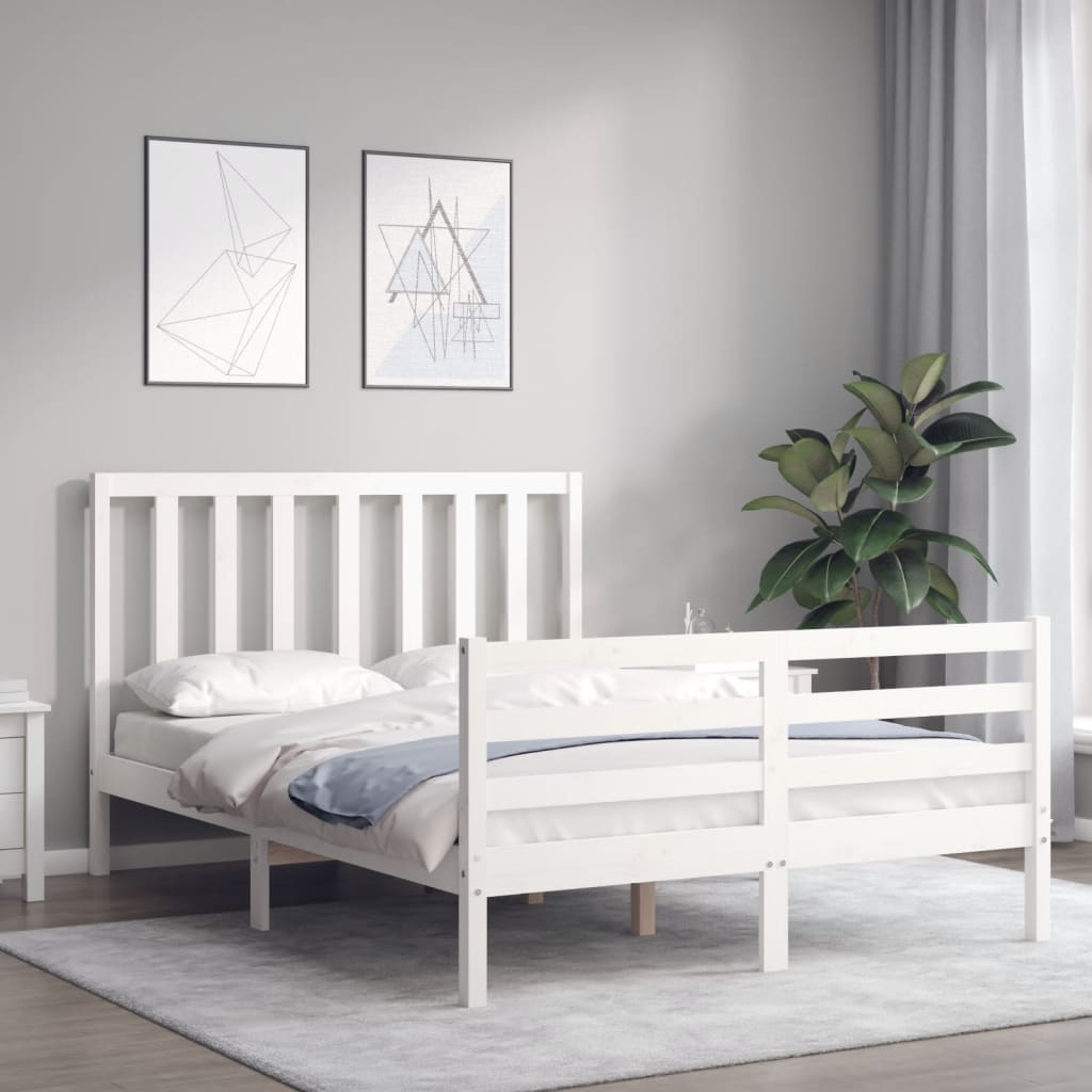 Bed Frame with Headboard White 137x187 cm Double Solid Wood