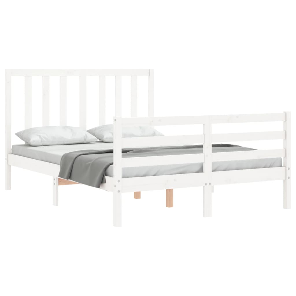 Bed Frame with Headboard White 137x187 cm Double Solid Wood