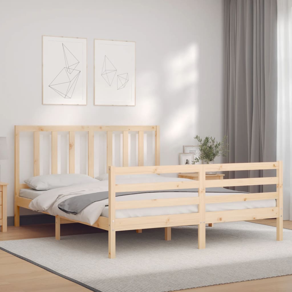 Bed Frame with Headboard 153x203 cm Queen Solid Wood