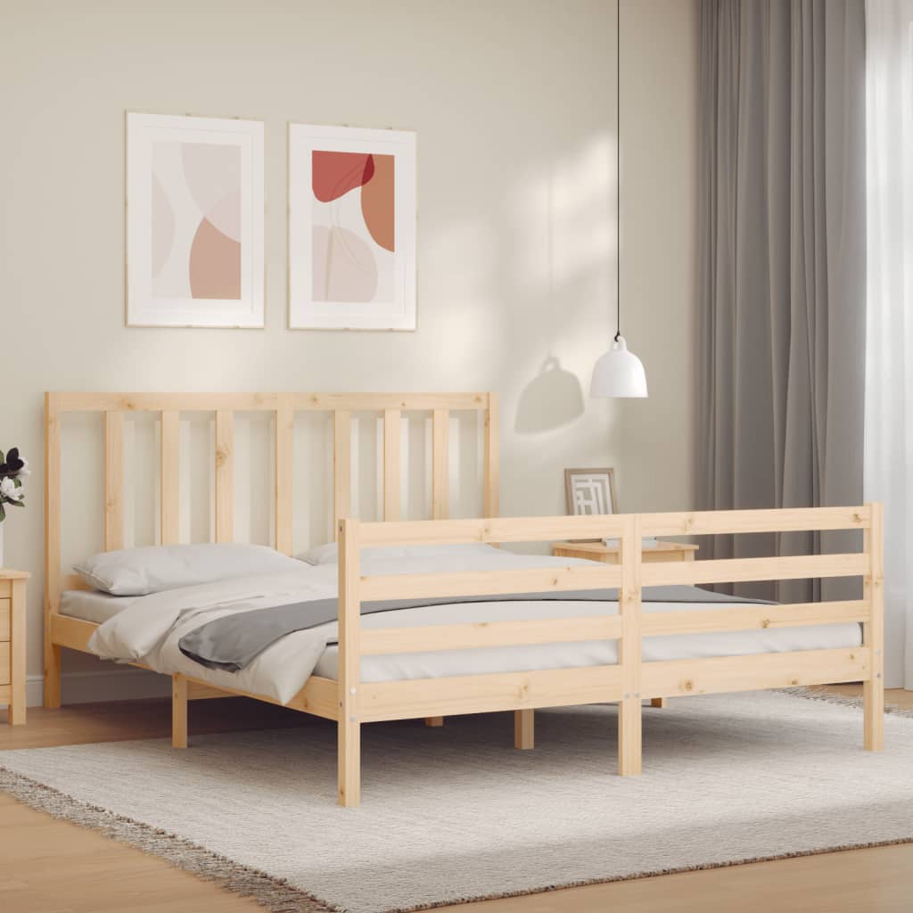 Bed Frame with Headboard 153x203 cm Queen Solid Wood