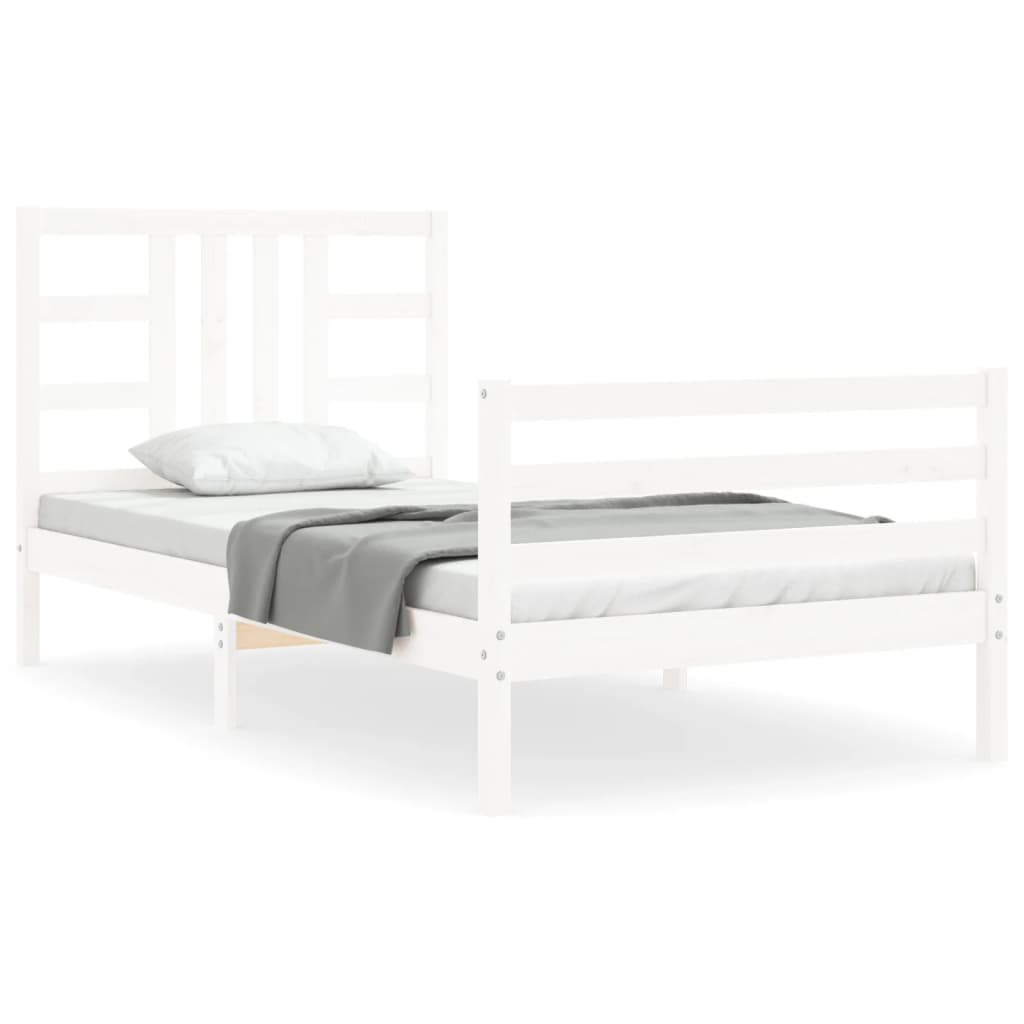 Bed Frame with Headboard White 92x187 cm Single Size Solid Wood