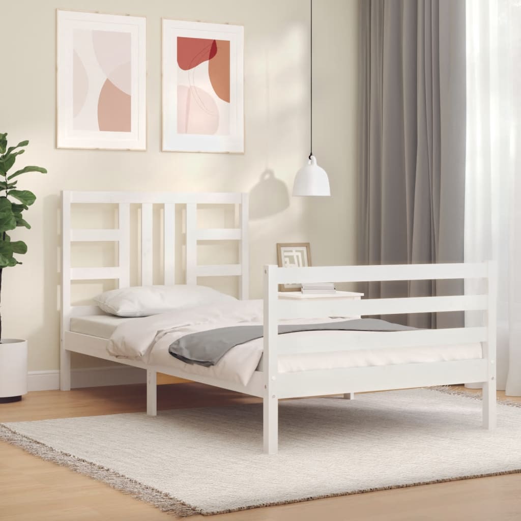 Bed Frame with Headboard White 92x187 cm Single Size Solid Wood