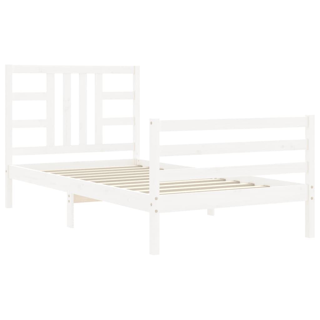 Bed Frame with Headboard White 92x187 cm Single Size Solid Wood