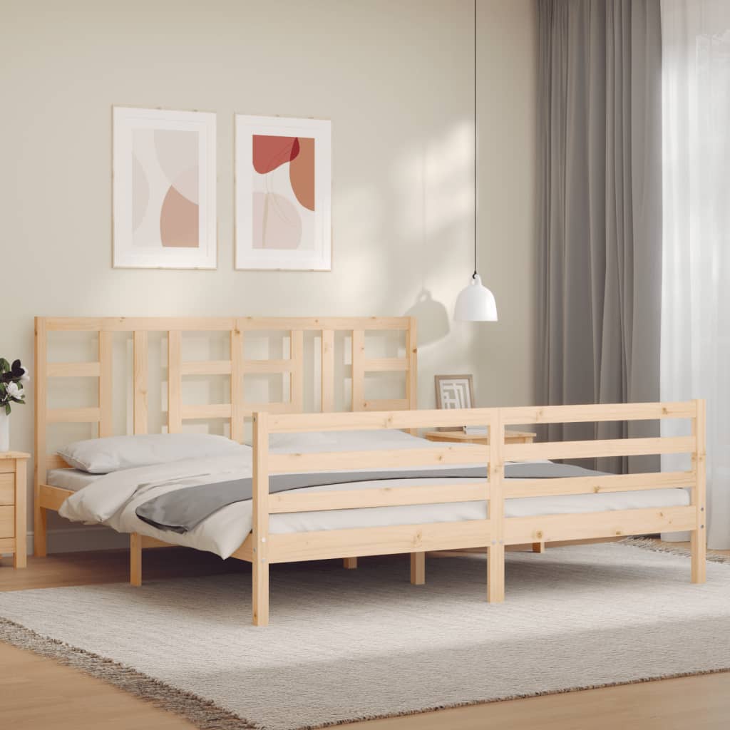 Bed Frame with Headboard 183x203 cm King Solid Wood