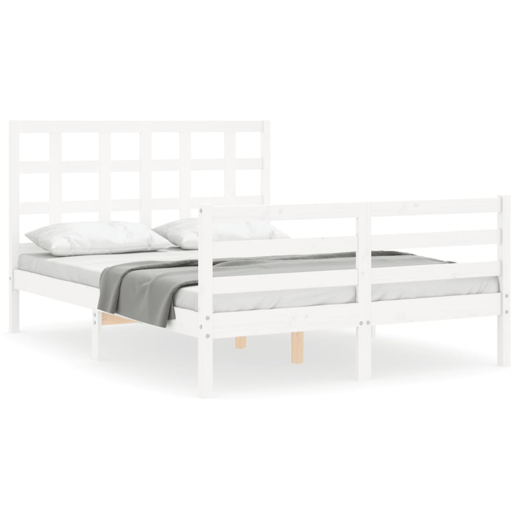 Bed Frame with Headboard White 137x187 cm Double Solid Wood