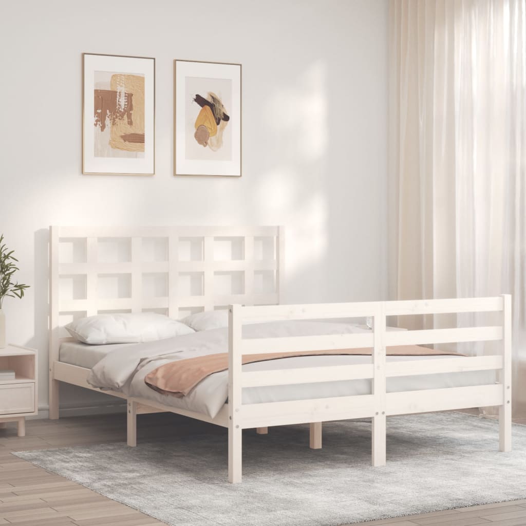 Bed Frame with Headboard White 137x187 cm Double Solid Wood