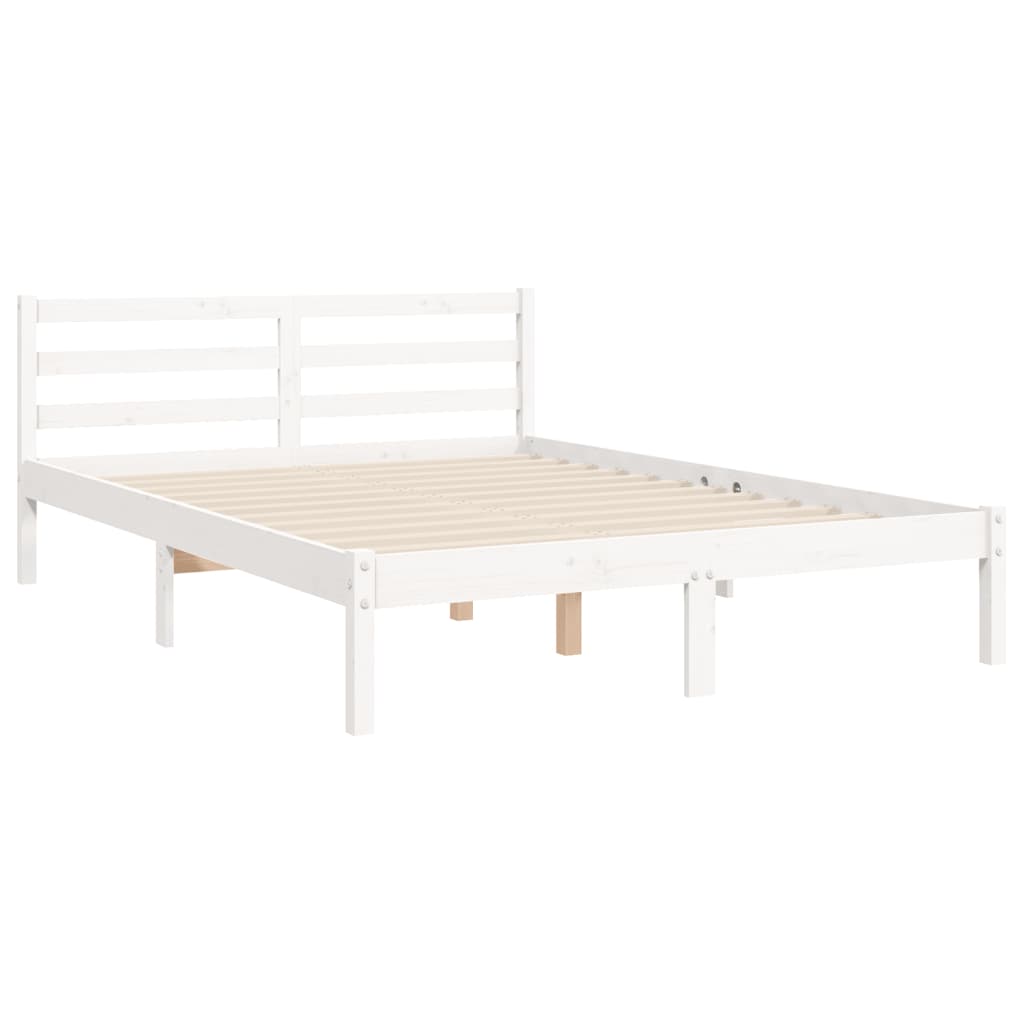 Bed Frame with Headboard White 137x187 cm Double Solid Wood