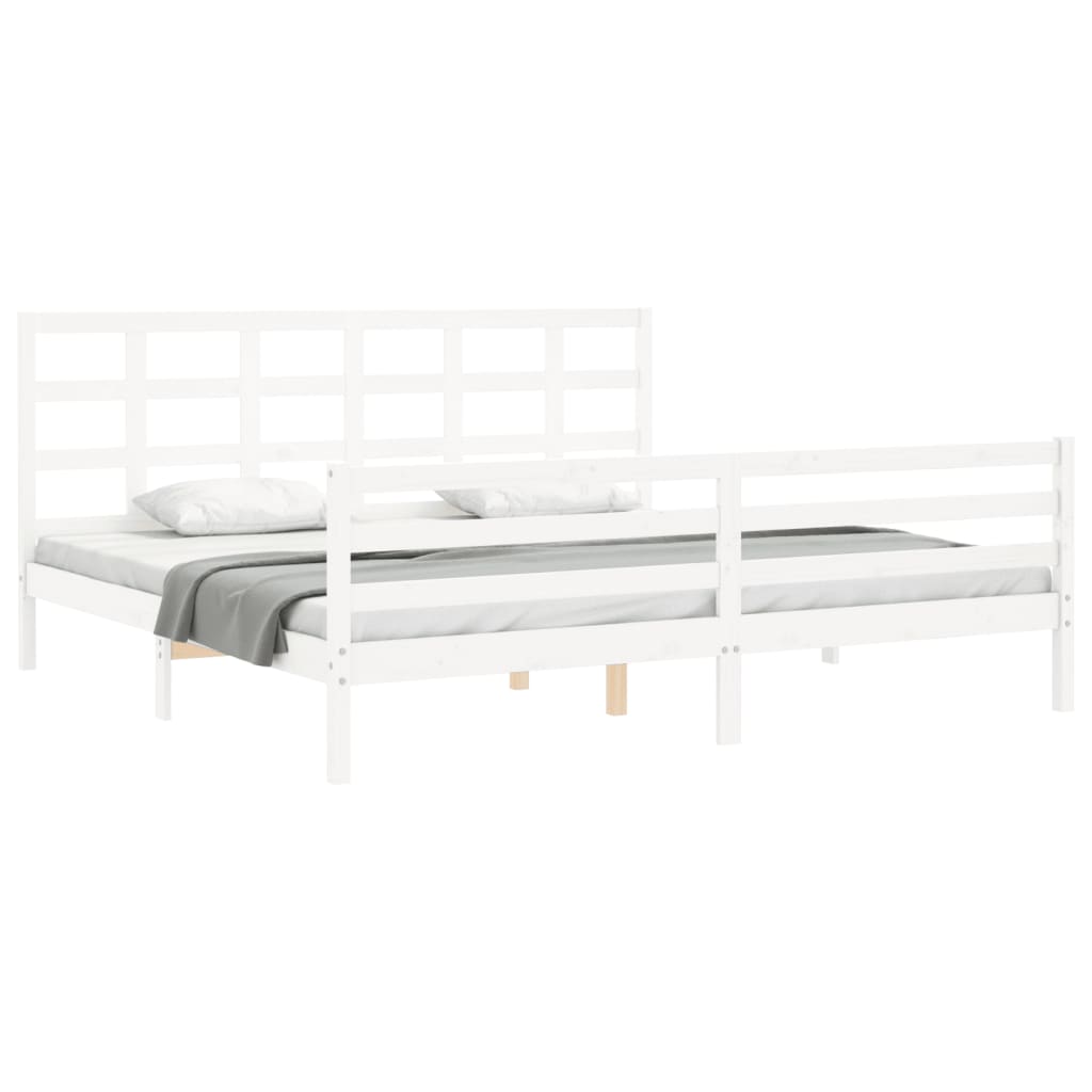 Bed Frame with Headboard White 183x203 cm King Solid Wood