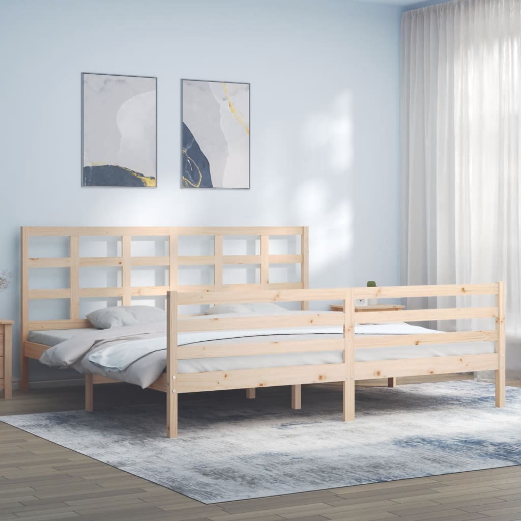 Bed Frame with Headboard White 183x203 cm King Solid Wood