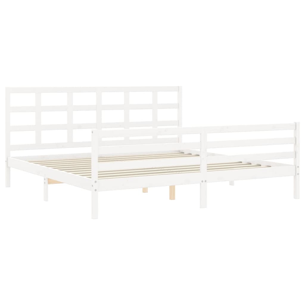 Bed Frame with Headboard White 183x203 cm King Solid Wood