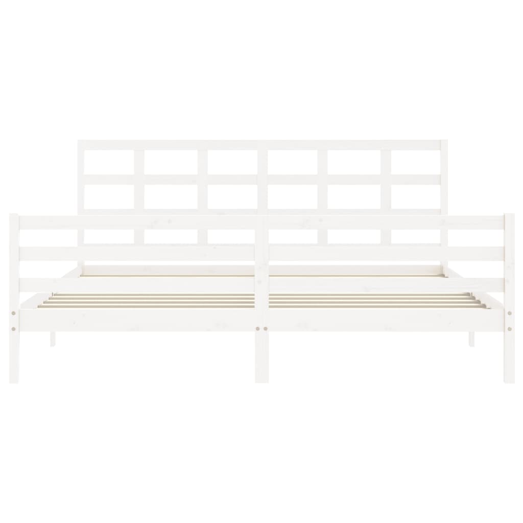 Bed Frame with Headboard White 183x203 cm King Solid Wood