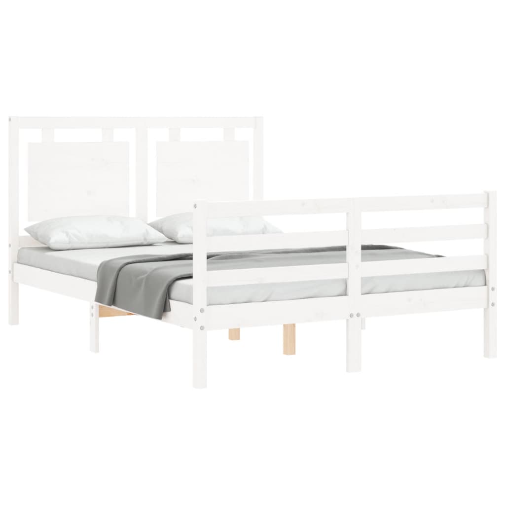 Bed Frame with Headboard White 137x187 cm Double Solid Wood