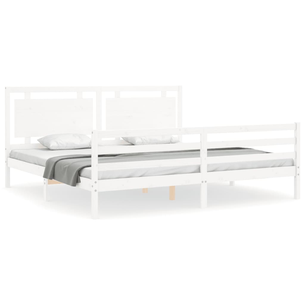 Bed Frame with Headboard White 183x203 cm King Solid Wood