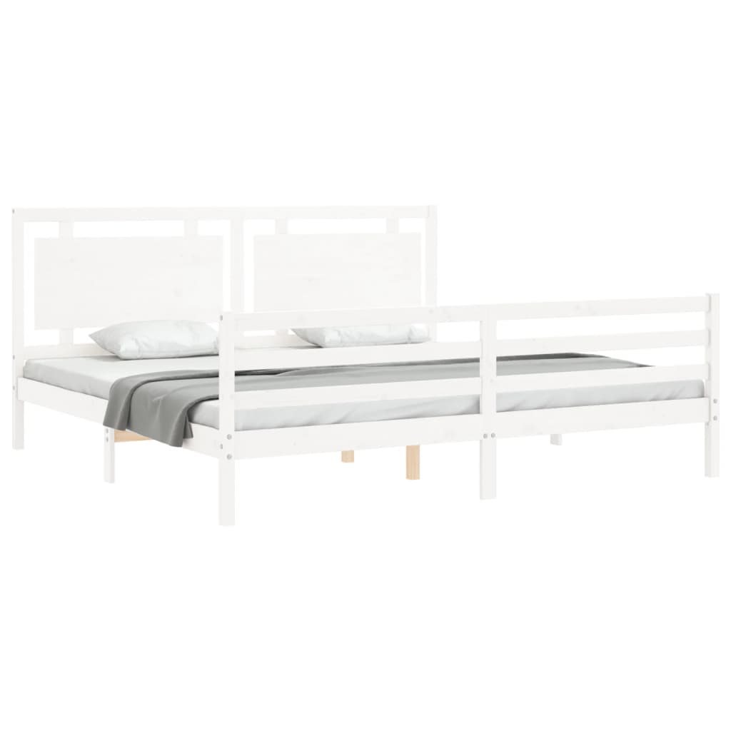 Bed Frame with Headboard White 183x203 cm King Solid Wood