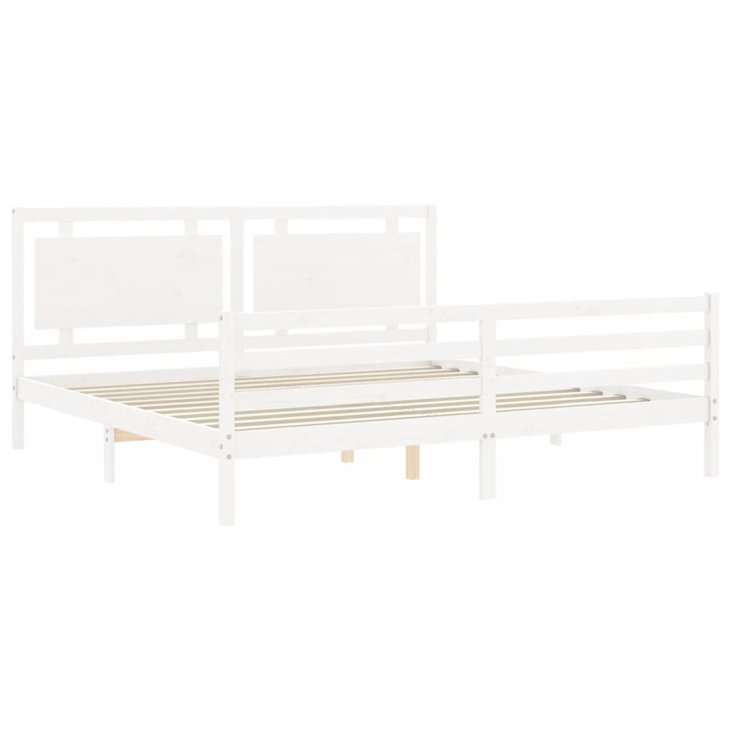 Bed Frame with Headboard White 183x203 cm King Solid Wood