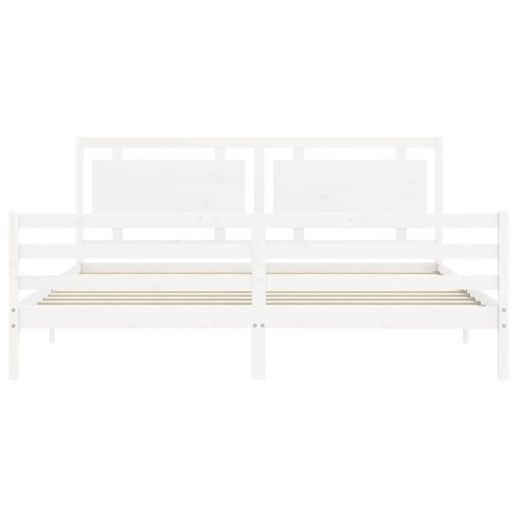 Bed Frame with Headboard White 183x203 cm King Solid Wood