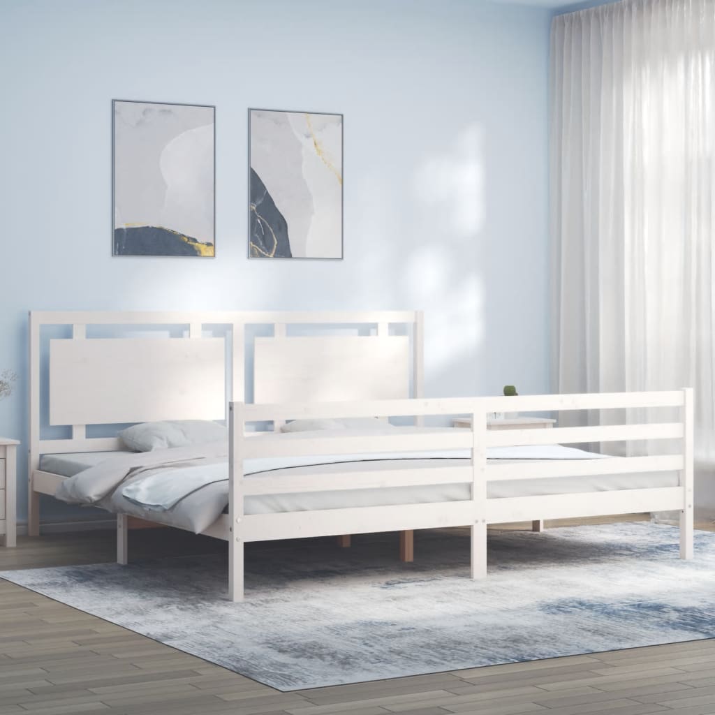 Bed Frame with Headboard White 183x203 cm King Solid Wood