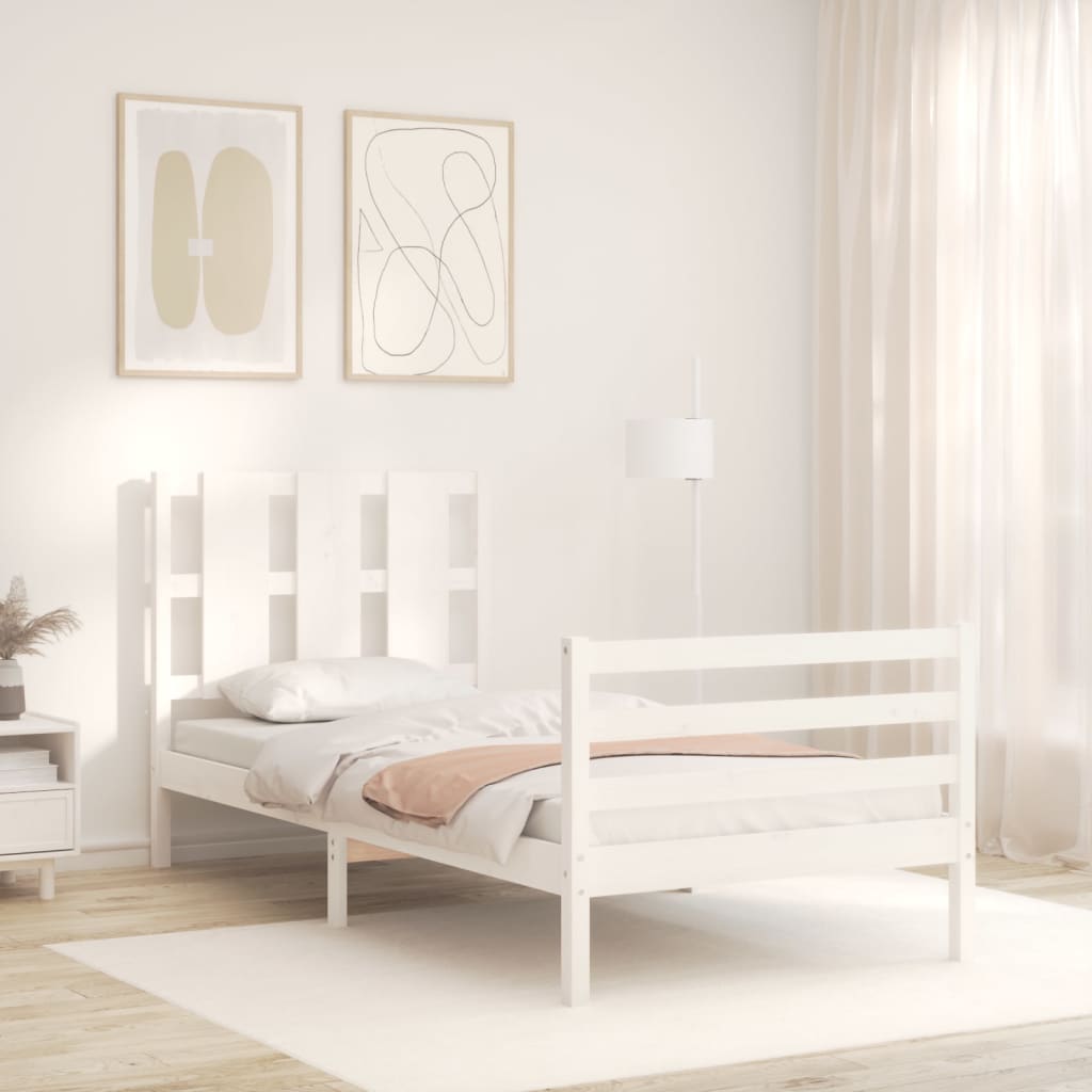 Bed Frame with Headboard White 92x187 cm Single Size Solid Wood