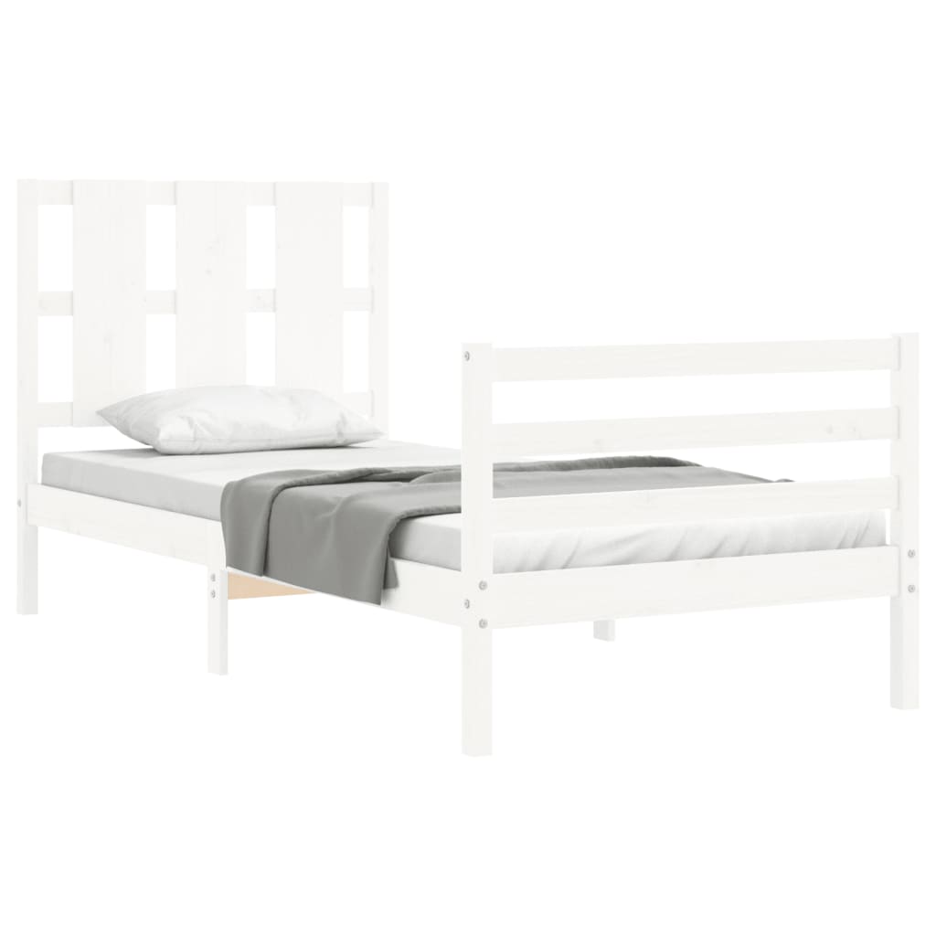 Bed Frame with Headboard White 92x187 cm Single Size Solid Wood